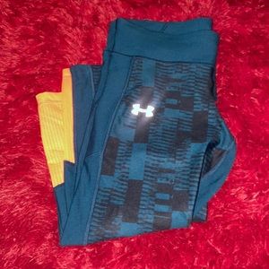 Under Armour blue and neon Orange capri leggings
